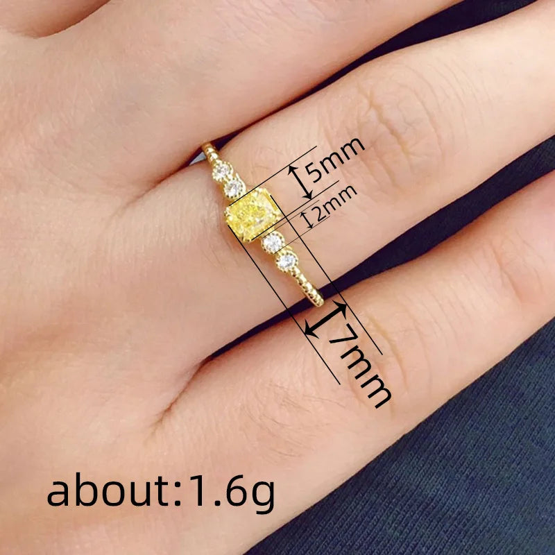 925 Sterling Silber Geometrische Gelbe Zirkonia Damenringe Wunderschöne Hochzeitsaccessoires Jubiläumsparty Damenschmuck