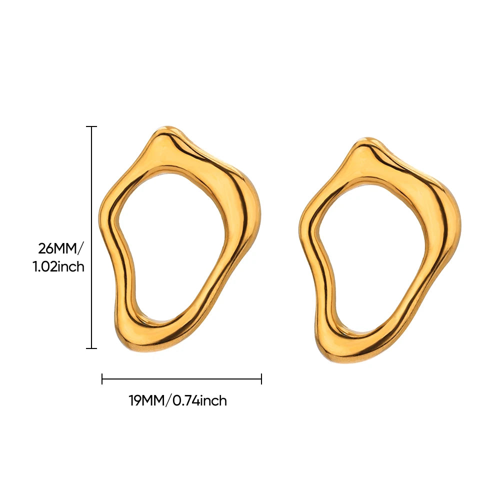 Aretes de acero inoxidable con forma hueca irregular y bonita para mujer, color dorado, para bodas, aretes con textura irregular, joyas para mejores amigas