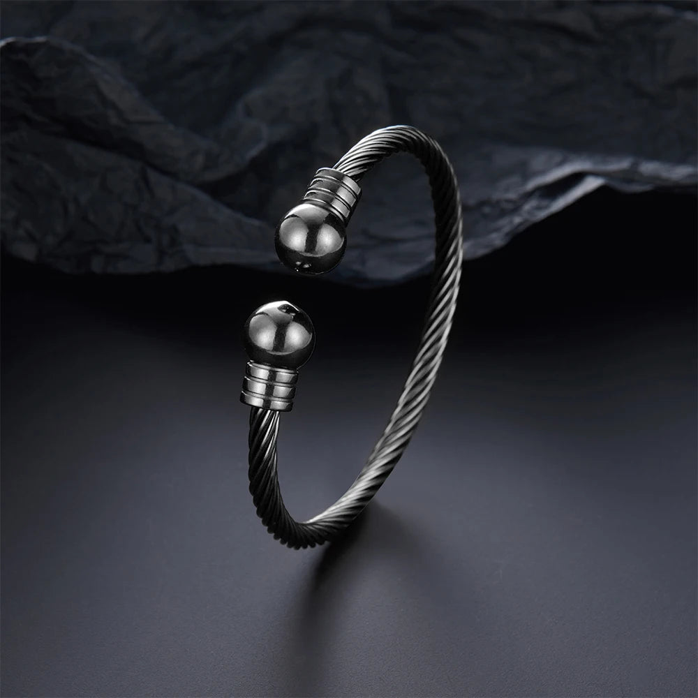Luxus Edelstahl Geflochten Offen Männer Frauen Charm Manschettenarmband Gold Silberfarbene Kugel Schmuck Accessoires Armbänder Armreifen