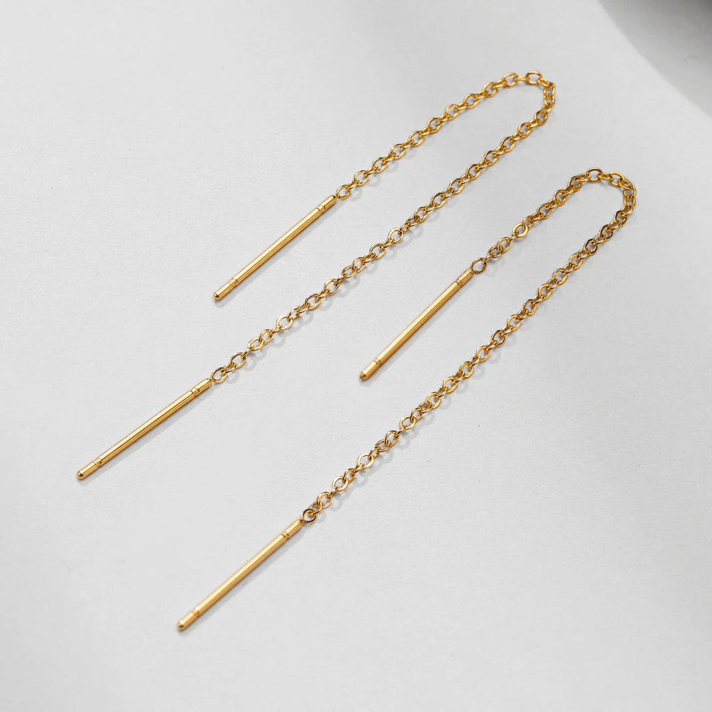 Lange Fädler-Ohrringe für Damen, Dünne lineare Ohrringe, Edelstahl-Ketten-Ohrhänger, modischer koreanischer Schmuck