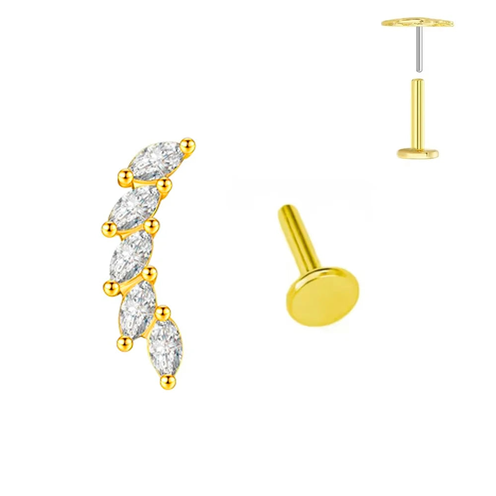 ASTM F136 G23 Titan Blattzweig Push-In Threadless Labret Piercing 16/18/20G Ohrstecker Knorpel Großhandel Körperschmuck