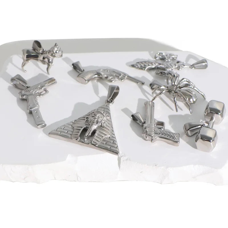 Chapado en Oro de 18k Acero Inoxidable 316l Vintage Pirámide Faraón Pistola Barra Colgante Dije - Joyería Unisex de Moda