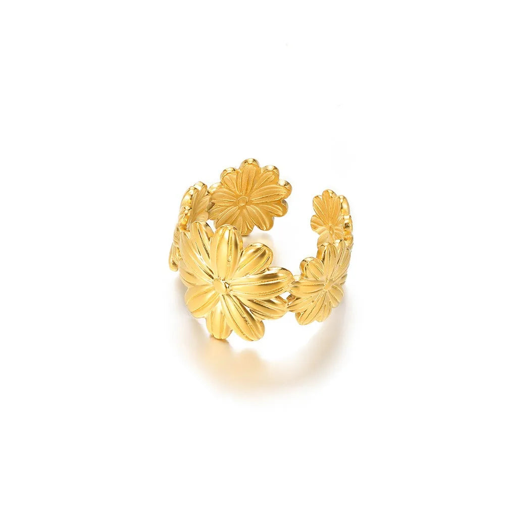 Edelstahl Übertrieben Große Blumenringe Für Frauen Gold Farbe Sonnenblume Fingerring Weiblich Mode Ästhetischer Schmuck Geschenk