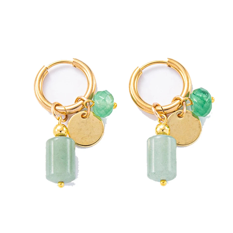 ZAKOL Vergoldete Edelstahl-Creolen für Damen, Vintage-Grünstein-Anhänger, trendiger wasserdichter Schmuck als Geschenk