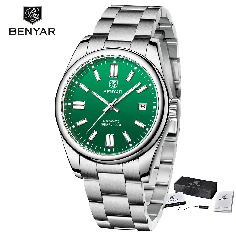 Nuevo reloj automático de lujo BENYAR, impermeable hasta 10ATM, de acero inoxidable, para hombre, relojes de pulsera mecánicos, reloj deportivo de buceo para hombre