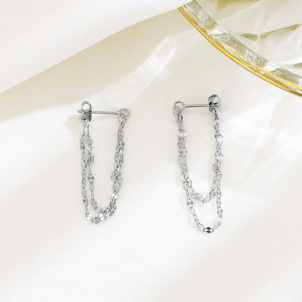 Pendientes de plata 925 con cadenas de borlas de doble capa en la parte delantera y trasera, pendientes exquisitos y dinámicos