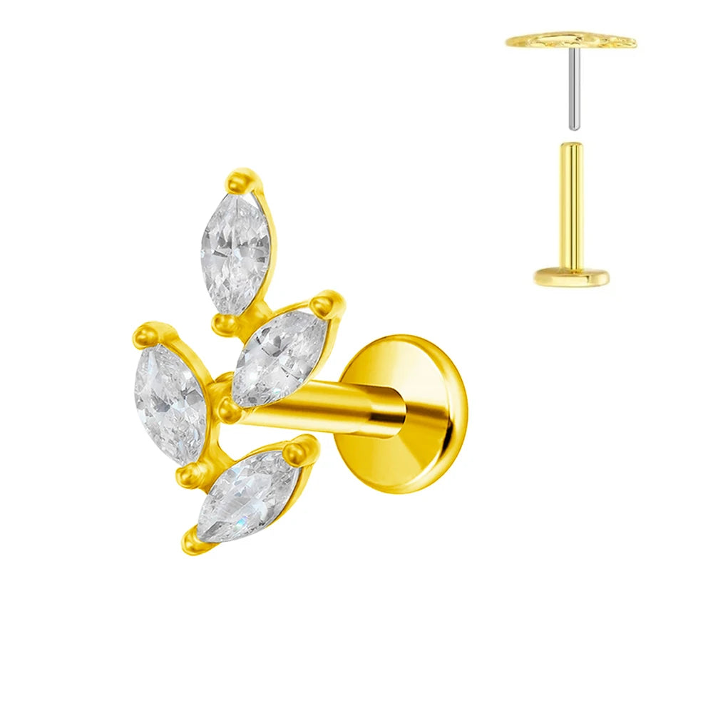 ASTM F136 G23 Titan Piercing Ast Ohrring Stecker Mond Push-In Zirkonia Gewindelos Labret Piercing 16/18/20G Knorpelkörperschmuck