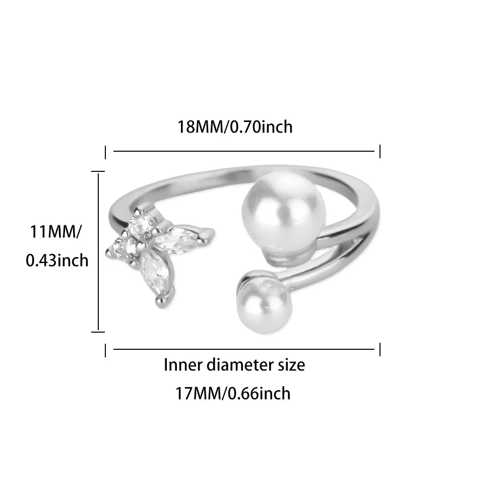 Zirkon Schmetterling Imitation Perle Ring für Frauen Edelstahl Goldfarbe Ring 2025 Neue Mode Hochzeit Paar Schmuck Geschenke