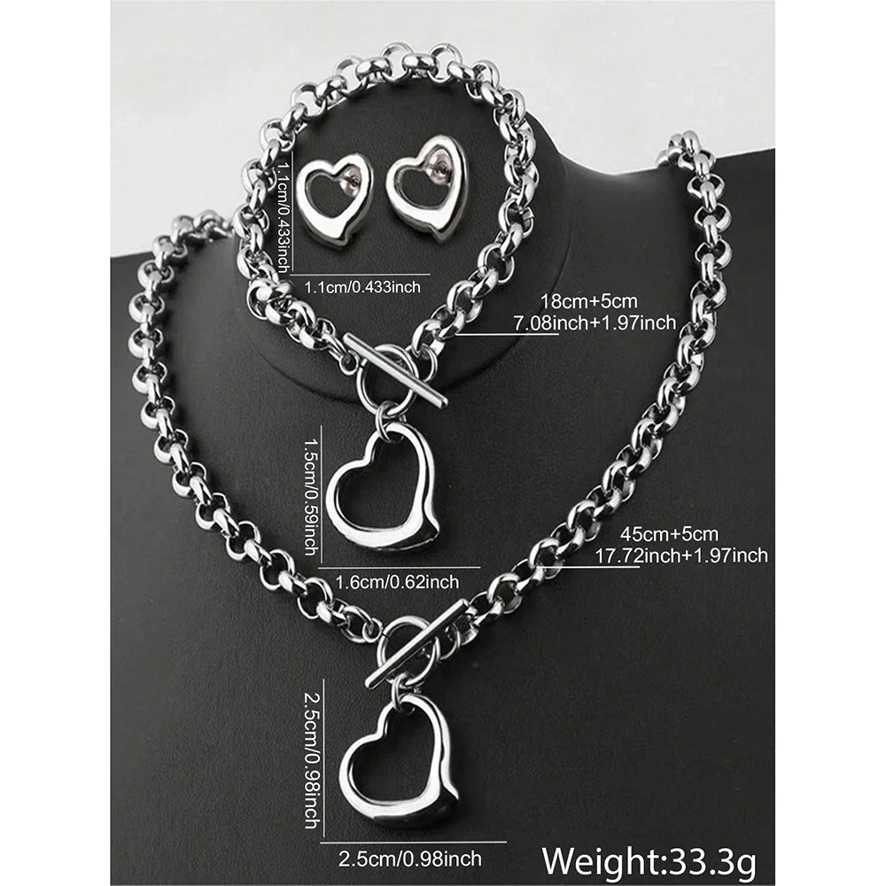 Aomogo Set INS Exquisites Herz-Fashion-Edelstahl-Armband-Ohrringe-Halskette-Anhänger-Set Damen Alltagsartikel Partygeschenke