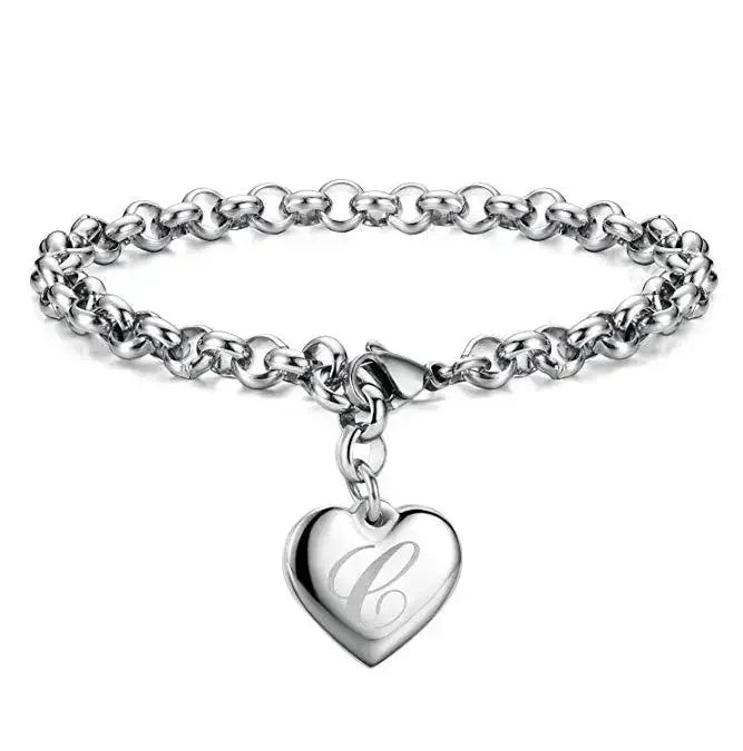 925 Sterling Silber Fein 26 Buchstaben Damen Herren Kette Armband Anhänger Herz Süß Hochzeit Persönlichkeit Schmuck Damen Geschenk Party 20cm