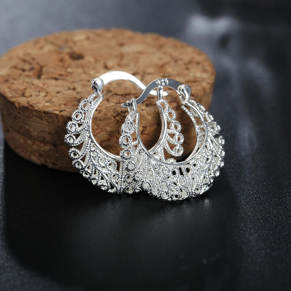 Heiß schöne 925 Sterling Silber hohl geschnitzte Ohrhänger für Frauen Retro Trend Party Schmuck Weihnachtsgeschenke Hochzeit