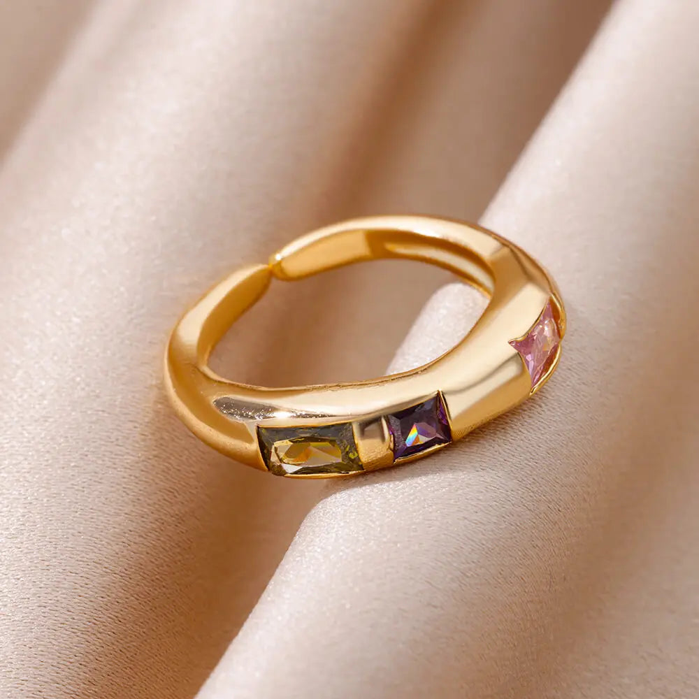 Zirkon Quadrat Fingerringe für Frauen Goldfarbe Unregelmäßiger Edelstahlring Verlobung Hochzeit Ästhetischer Schmuck Mädchen Geschenk