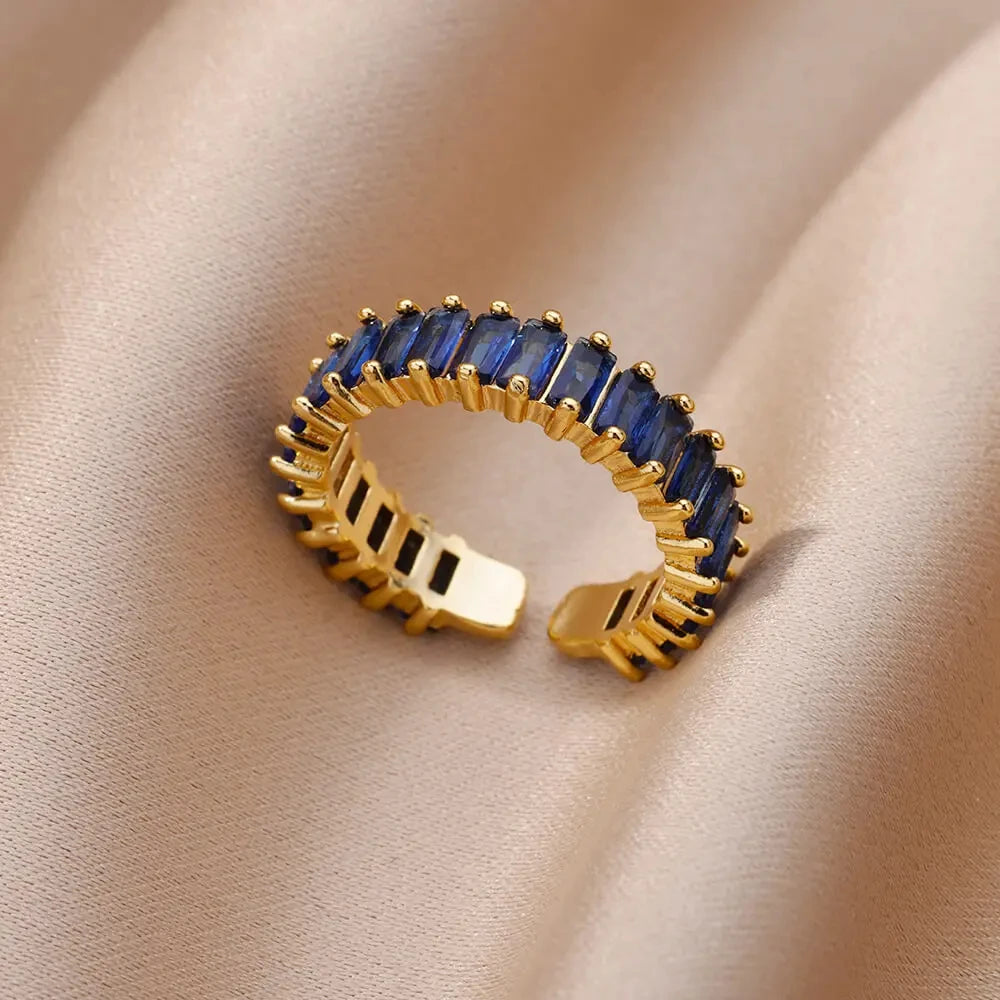 Bunter Zirkonia-Ring für Damen, Edelstahl, goldfarben, offener Ring, Vintage-Boho-Hochzeitsfeier-Schmuck, Geschenk-Accessoires