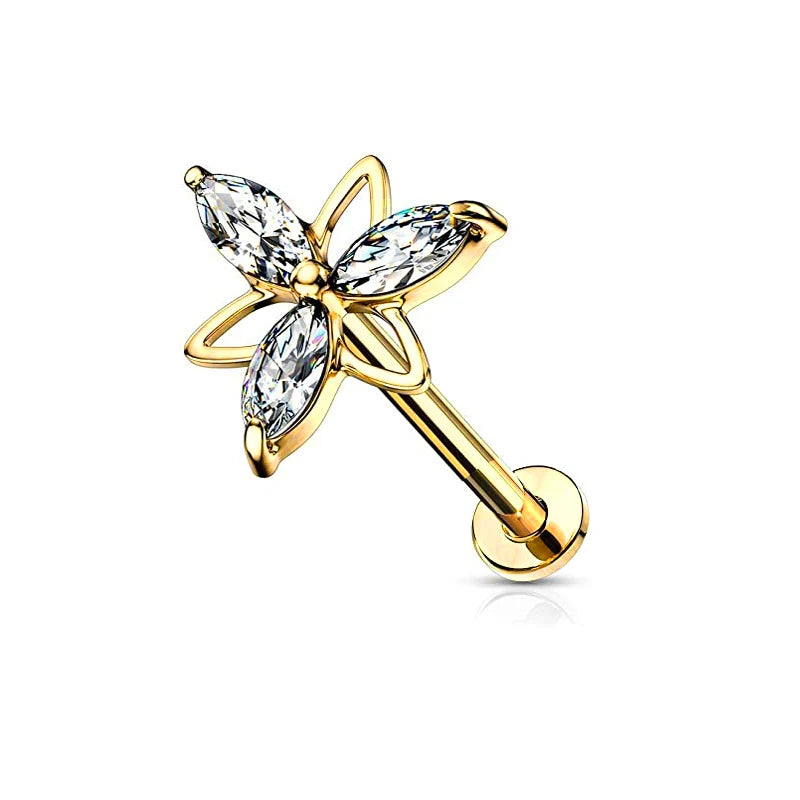 Piercing Labret de Rosca Interna Rayo Corona Abeja Flores Cartílago Pendiente Trago Conch Acero Inoxidable 316L Joyería Corporal