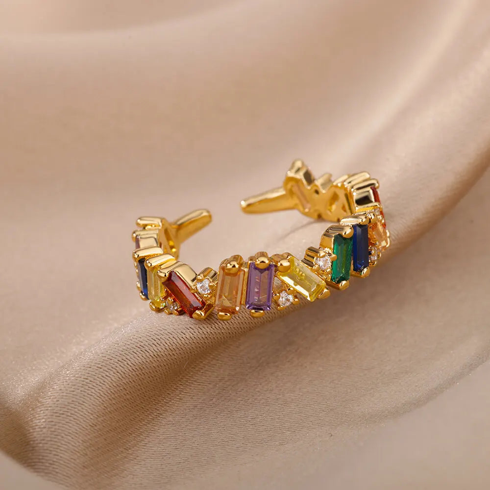 Bunte Zirkonringe für Damen Goldfarbe Edelstahl Mode Cubic Zirkonia Ring 2023 Trend Ästhetischer Hochzeitsschmuck Geschenk