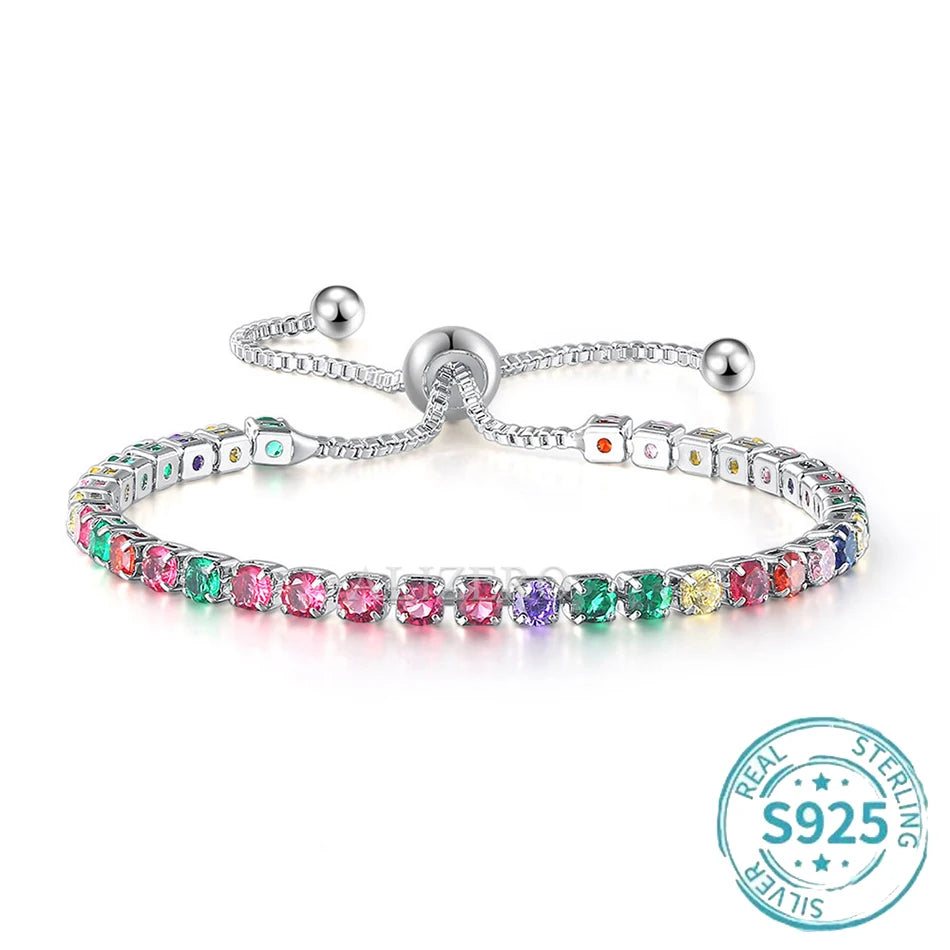 ALIZERO S925 Sterling Silber Armband Original Mehrfarbige Zirkonia Tennisarmbänder für Damen Mode Luxus Charm Schmuck