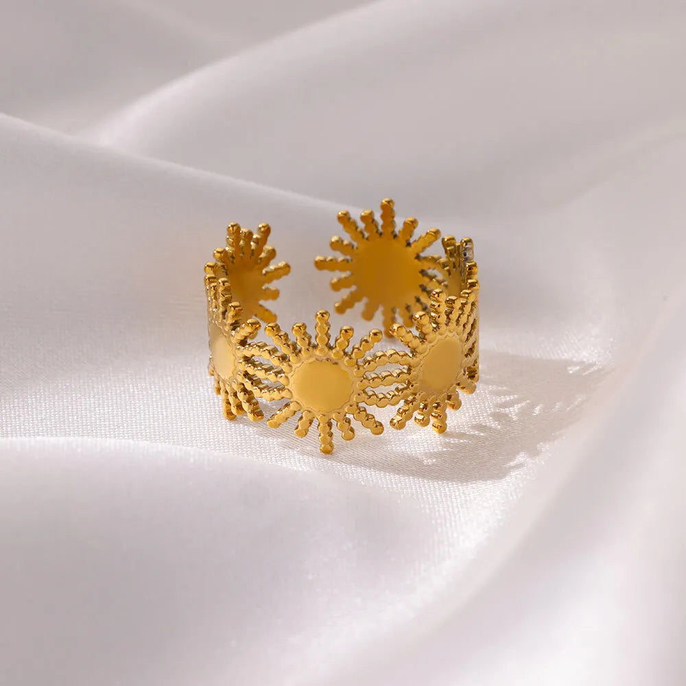 Anillos de Sol Vintage para Mujer Color Dorado Acero Inoxidable Anillo de Sol Boda Pareja Estético Moda Boda Navidad Joyería Regalo