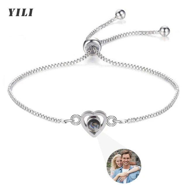 Kundenspezifisches Armband mit Bild im Inneren, Titan-Edelstahl-Kubanische Gliederkette, Armband mit personalisierter Fotoprojektion für Männer und Frauen