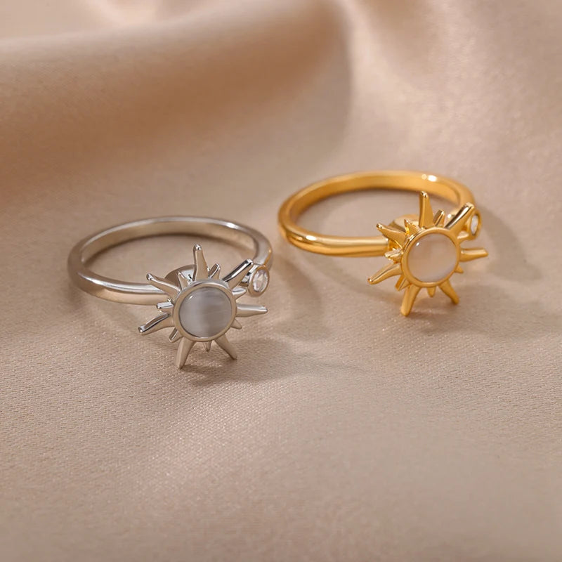 Anti-Stress-Angst-Ring für Frauen, Edelstahl-Sonnenanhänger, Spinner Fidget Fingerringe, 2024 Mode, Geburtstagsgeschenk