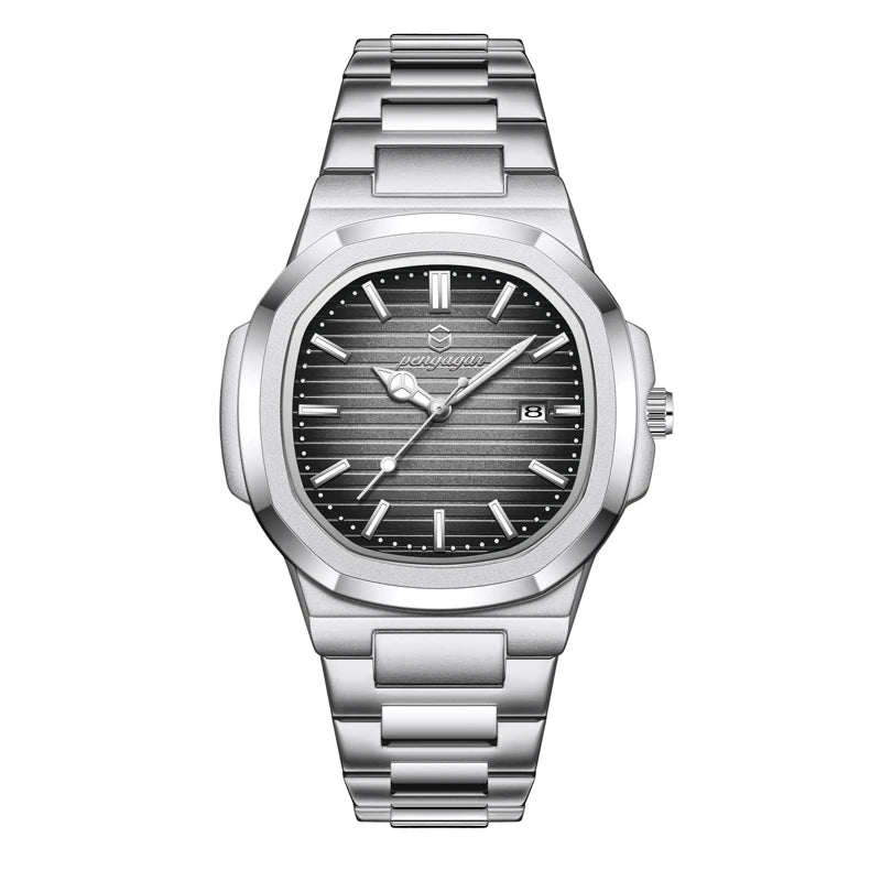 2026 Nuevo reloj de pulsera de lujo militar para hombre, cuadrado, impermeable, luminoso, con fecha y semana, reloj de cuarzo de acero inoxidable para hombre, Reloj+caja