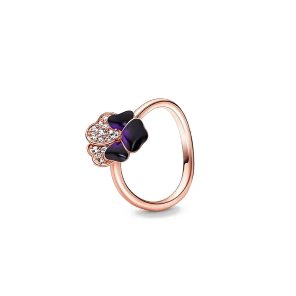 Ring aus Roségold mit Kleeblatt, Herz, Pink, Neu, Bestseller, 925er Silber, geeignet zum Kombinieren, DIY Geburtstagsgeschenk