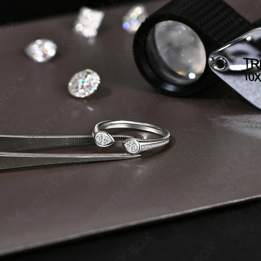 MINTYBOX Birnenförmiger im Labor gezüchteter Diamantring 0,5 Karat S925 Silber Moissanit-Ringe für Damen 18k Weißgold beschichteter Hochzeitsschmuck