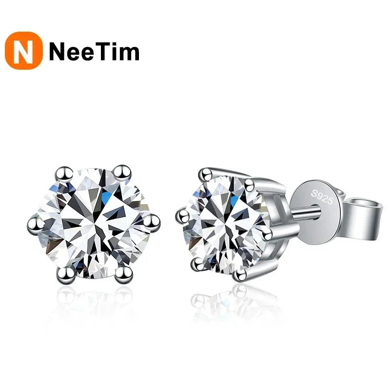 NeeTim 0.1-2 Karat D Color Moissanit Ohrringe für Damen 925 Sterling Silber Ohrstecker Funkelnder Diamant Hochzeit Edler Schmuck