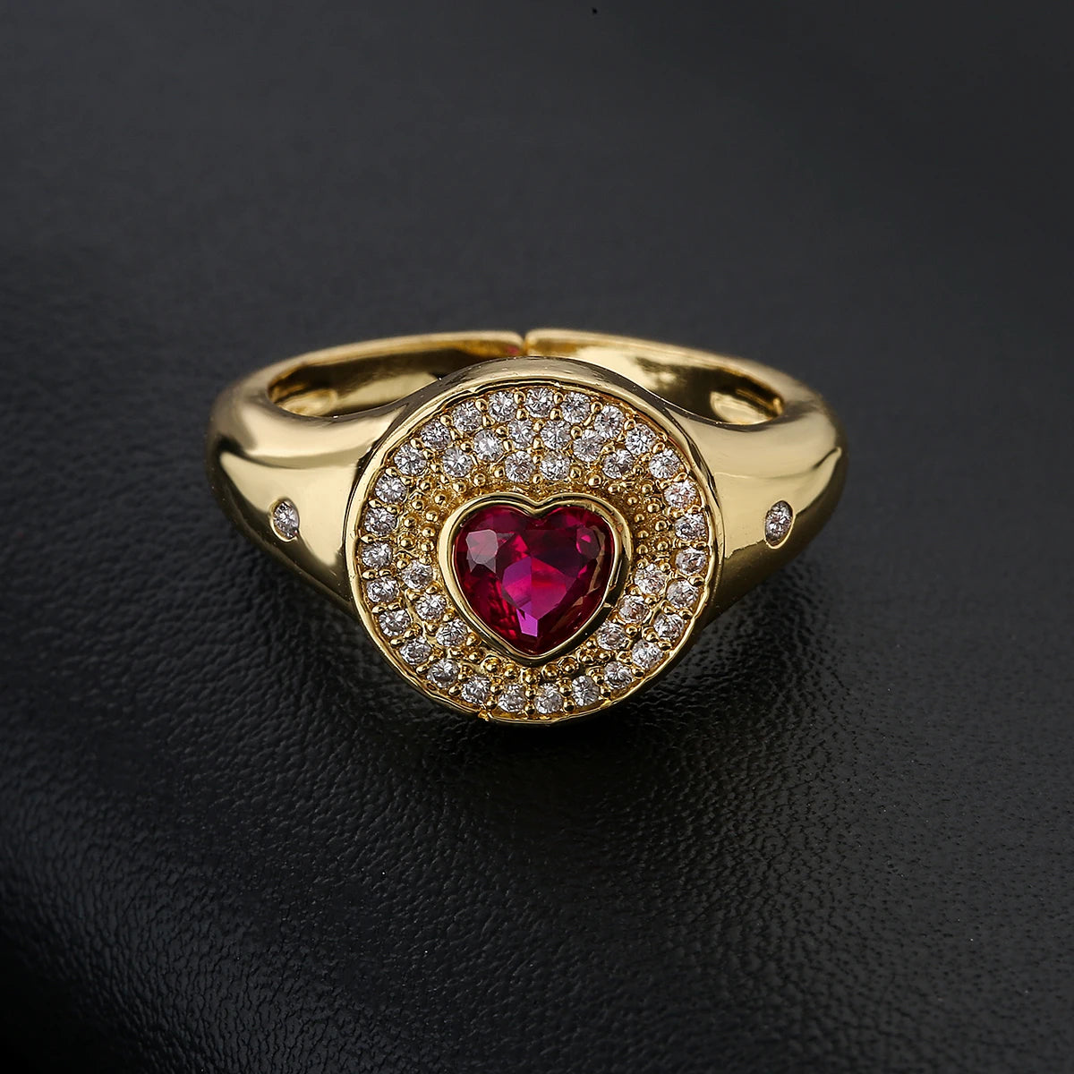 NEWBUY 2024 Heißer Verkauf Rot/Grün CZ Zirkon Herz Ringe für Frauen Verstellbar Goldfarben Kupfer Hochzeitsschmuck Femme Bijoux