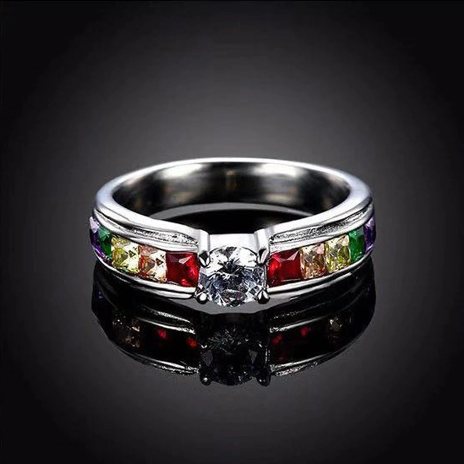 Echte 100% 925 Sterling Silber Regenbogen Zirkonia Ringe für Frauen Hochzeit Liebenswerter Verlobungsantrag Ring Accessoire