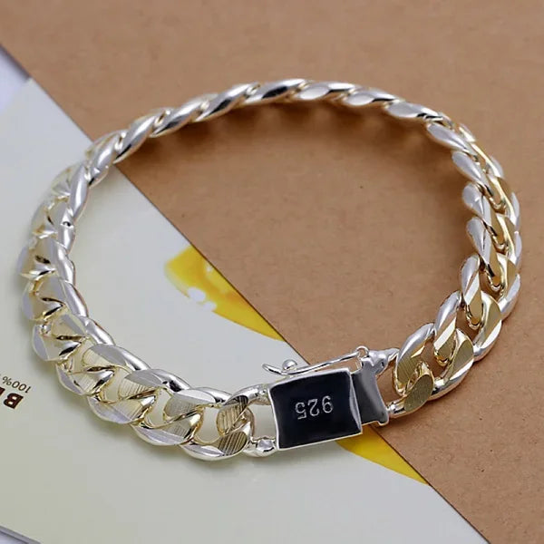 Edles 925er Sterlingsilber Quadratisches Massives Kettenarmband für Frauen Männer Charm Party Geschenk Hochzeit Modeschmuck Kostenloser Versand