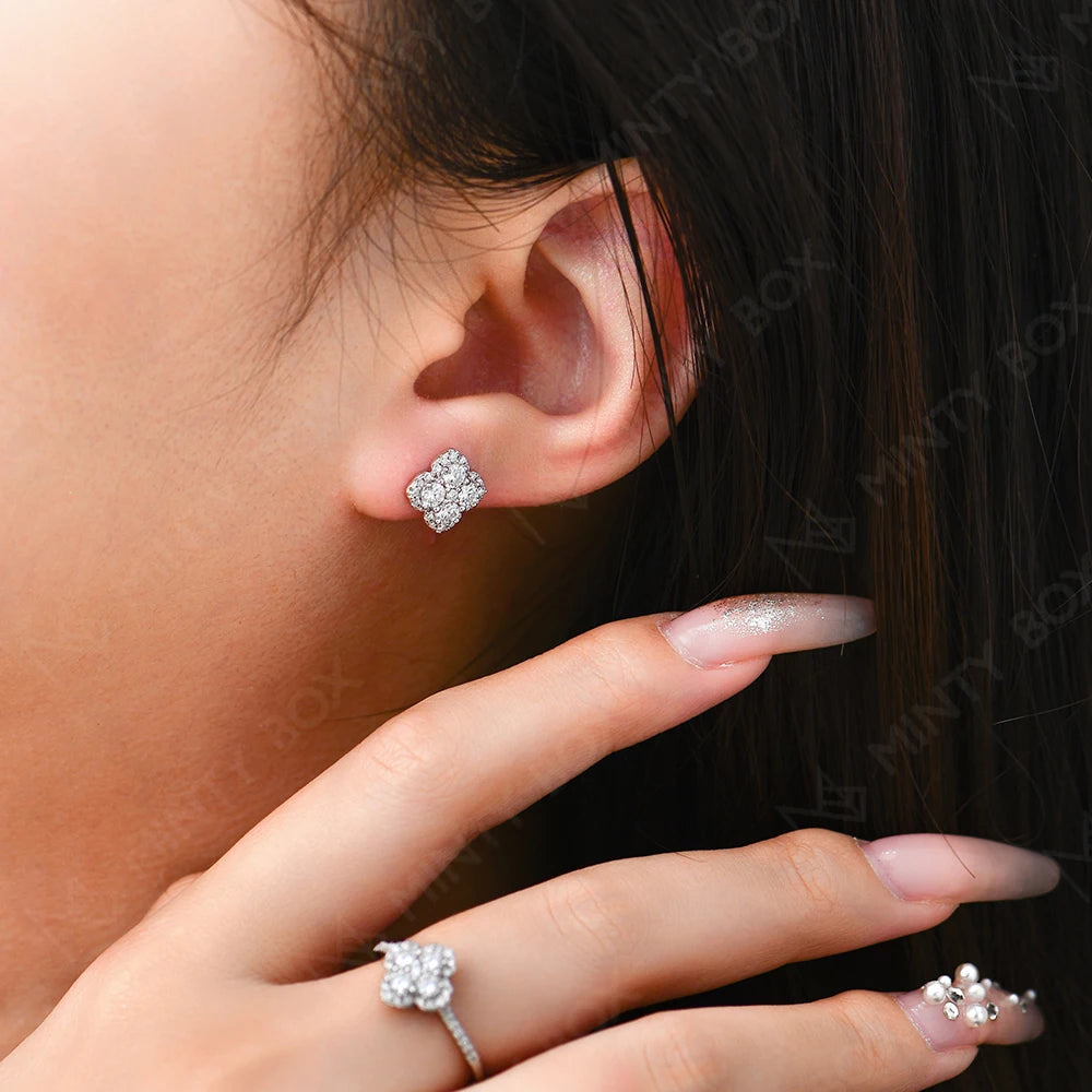 MINTYBOX S925 Silber D/VVS1 Moissanit Ohrstecker für Damen Klee Labor Diamant Ohrringe 1.054ctw Luxus Hochzeit Edelschmuck