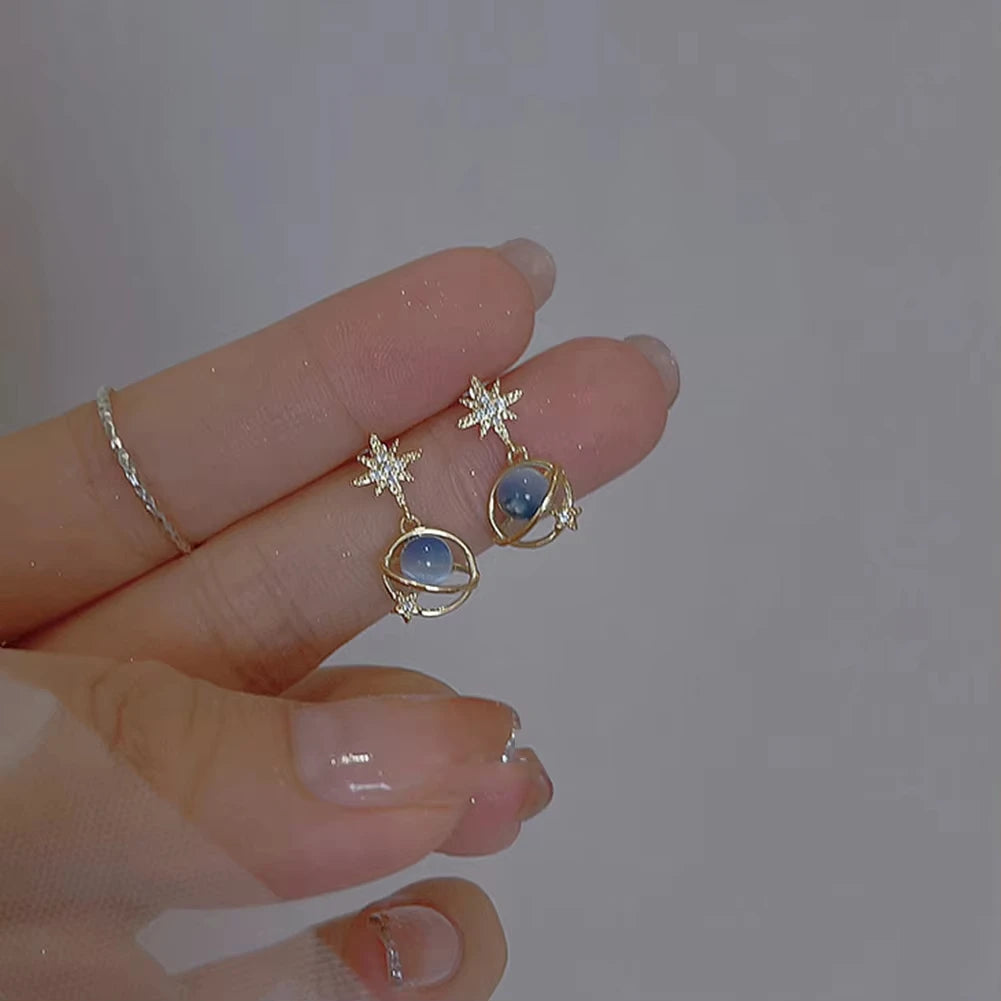 Fashion Cosmic Star River Ohrringe Blau Opal Nische Einzigartige Planeten-Ohrringe Ohrstecker Damen Vielseitiger Ohrschmuck