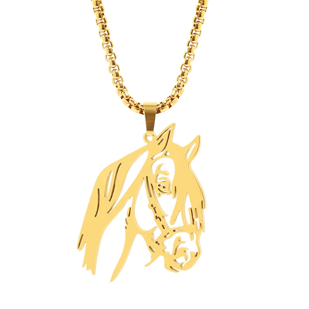 Stainless Steel Necklaces Animals Horse's Head Pendant Choker Chain Men  Atmospheric Fashion Hip Hop Necklace For Women Jewelry
