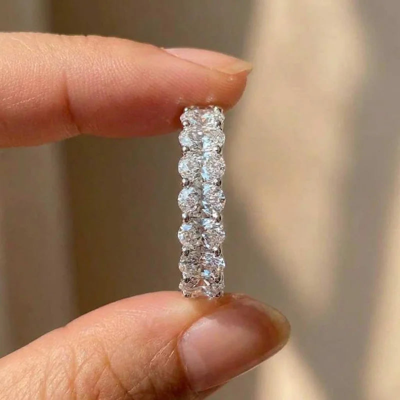 Anillo de plata de ley 925 brillante con circonita cúbica ovalada incrustada para mujer, accesorios sencillos para los dedos, joyería de moda para bodas y fiestas