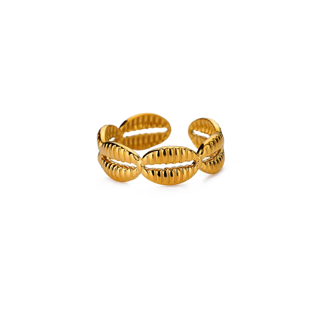 316L Edelstahl Seestern Muschel Ringe für Frauen Gold Farbe Offener Fingerring Femme Trendiger Sommerurlaub Ozean Schmuck Geschenk