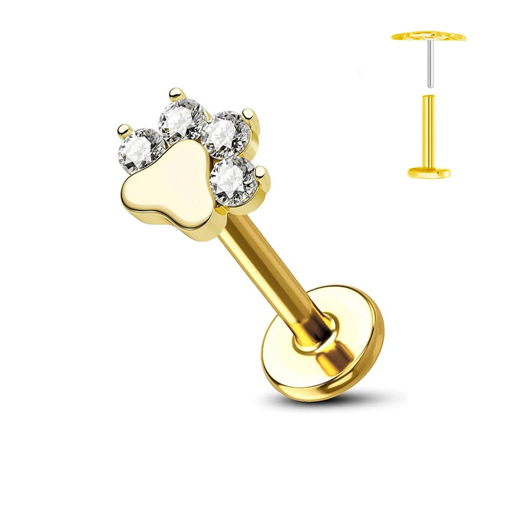 ASTM F136 G23 Titan Blume Threadless Ohrring Piercing Blütenblätter Blatt Herz Schmetterling Pin Daith Conch Push-in Labret Stecker