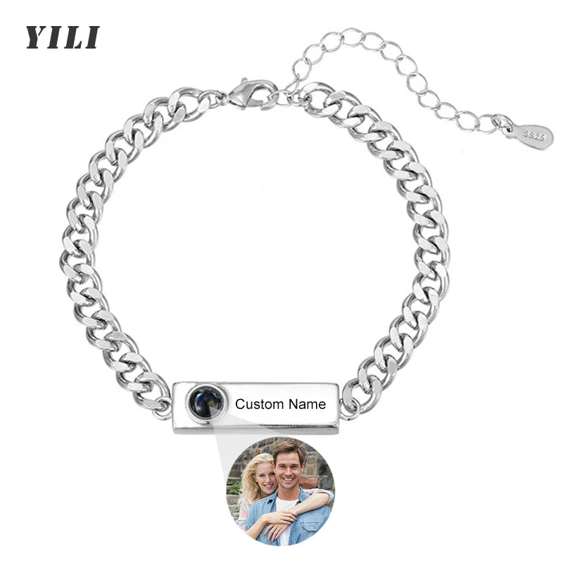 Personalisierte Foto-Armbänder mit Projektion – Armband mit Bild im Inneren, 100 Sprachen „Ich liebe dich“, Edelstahl-Armband