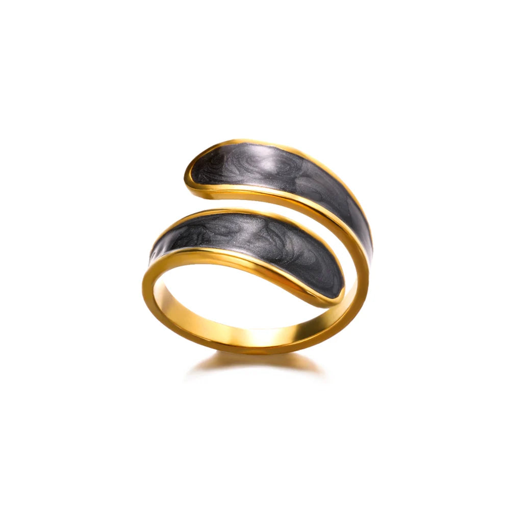 Grüner Zirkon Böser Blick Ringe für Frauen Edelstahl Goldfarben Geometrisch Offener Ring Neu Hochzeit Wasserdichter Modeschmuck Geschenk