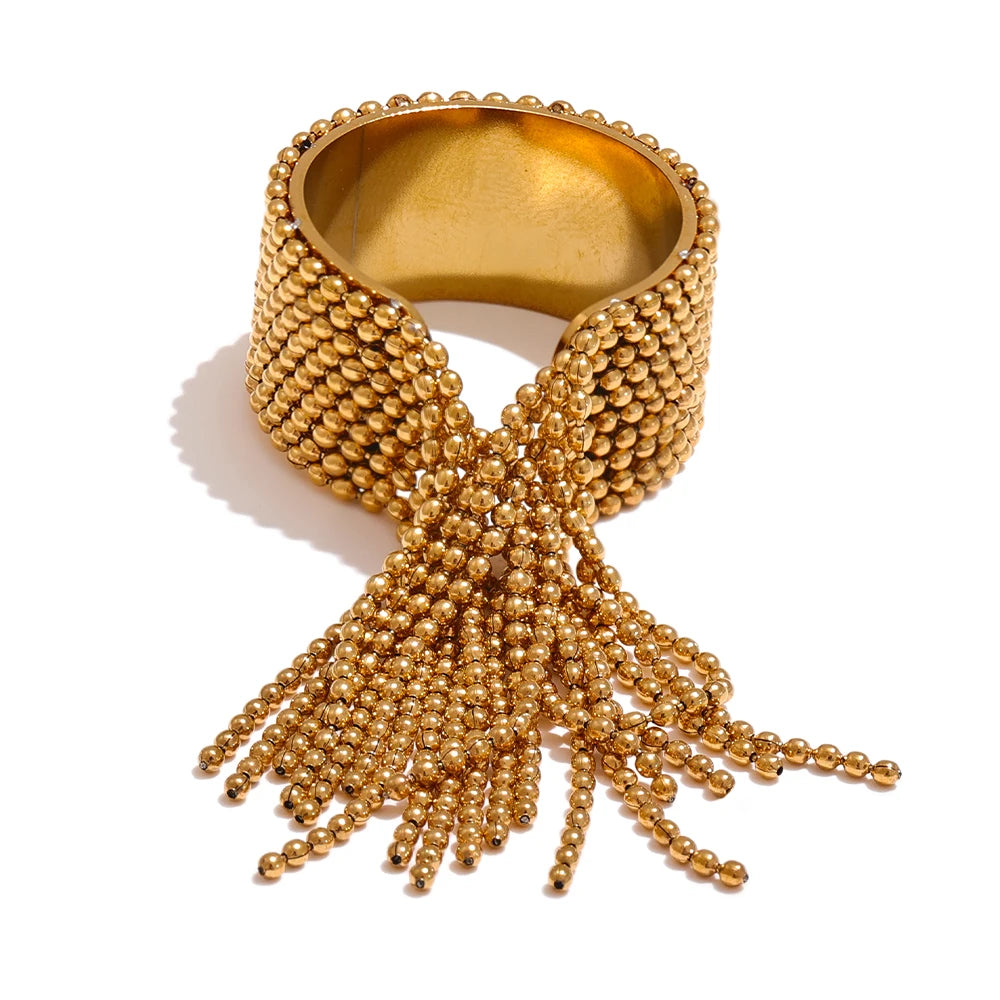 Yhpup Statement Edelstahlkette Quaste Fingerring Verstellbar 18K PVD-beschichtet Hochwertiger Charme Stylischer Goldschmuck