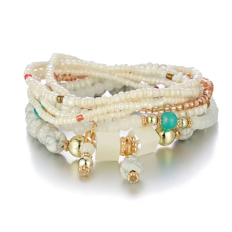 8er-Set Boho Bunte Reisperlen-Armbänder für Damen, elastische Perlenkette, Armreif, Mädchen, Modeschmuck-Accessoires