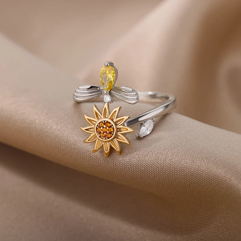 Anti-Stress-Angst-Ring für Frauen, Edelstahl-Sonnenanhänger, Spinner Fidget Fingerringe, 2024 Mode, Geburtstagsgeschenk