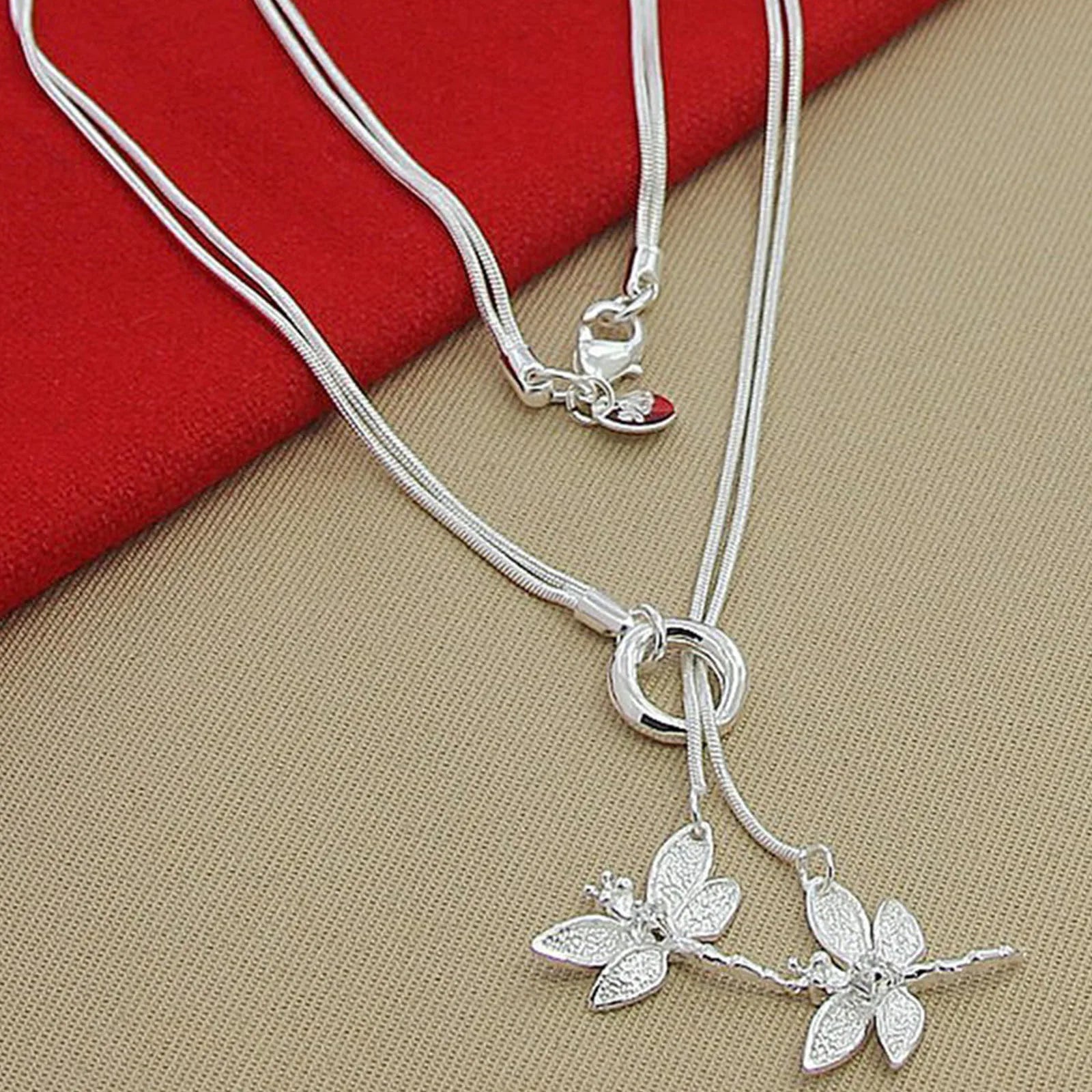 Collar con colgante de dos libélulas de plata de ley 925 para mujer, collar con cadena de serpiente, joyería para boda y compromiso