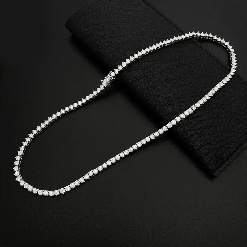 NeeTim Collar de tenis de moissanita con 3 garras de plata de ley 925 chapado en oro blanco de 18 quilates, collares de diamantes de laboratorio brillantes para mujer