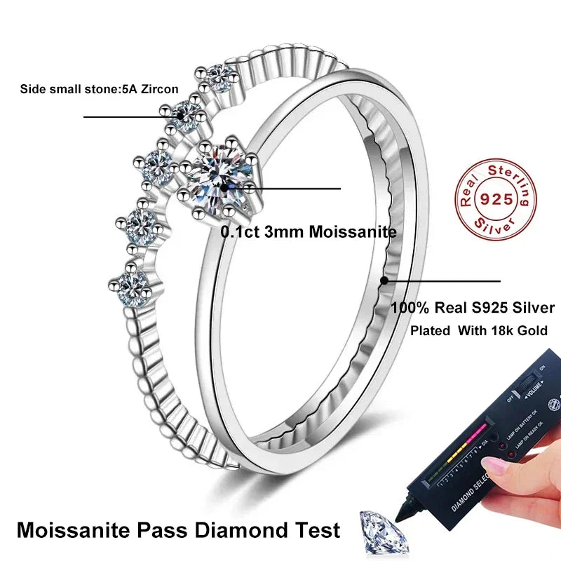 NeeTim 3mm Moissanit Ring Set Silber 925 Brillantschliff 0.1 Karat Diamant Test Bestanden D Farbe Moissanite Ringe Original Schmuck
