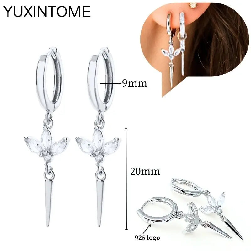925 Sterling Silber Ohrnadel Mode Creolen Weiße Kristall Luxus Damen Silberohrringe Hochzeit Damenschmuck Geschenk