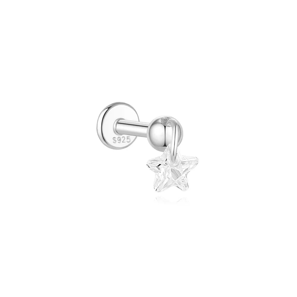 CANNER 1PC Vier-Punkt-Stern Mond Quaste Lotus Knorpel Spirale Piercing 925 Sterlingsilber Ohrstecker Für Frauen Ins Ohrring