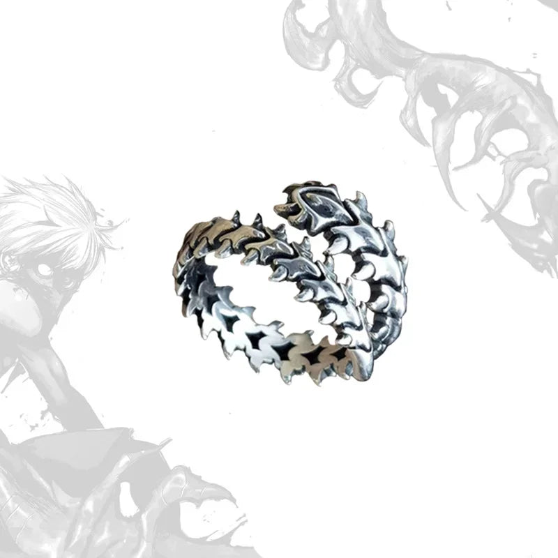 Vintage Gothic Kiel-Wirbelsäulen-Ringe für Frauen Männer Antik Silber Hyperbel Tausendfüßler Offener Ring Hip Hop Schmuck Y2K Mode Ringe