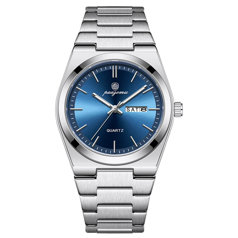 PAAZOMU Reloj de pulsera deportivo de lujo de cuarzo para hombre, impermeable, luminoso, con fecha, semana, para hombre, de acero inoxidable, reloj para hombre, Reloj+caja