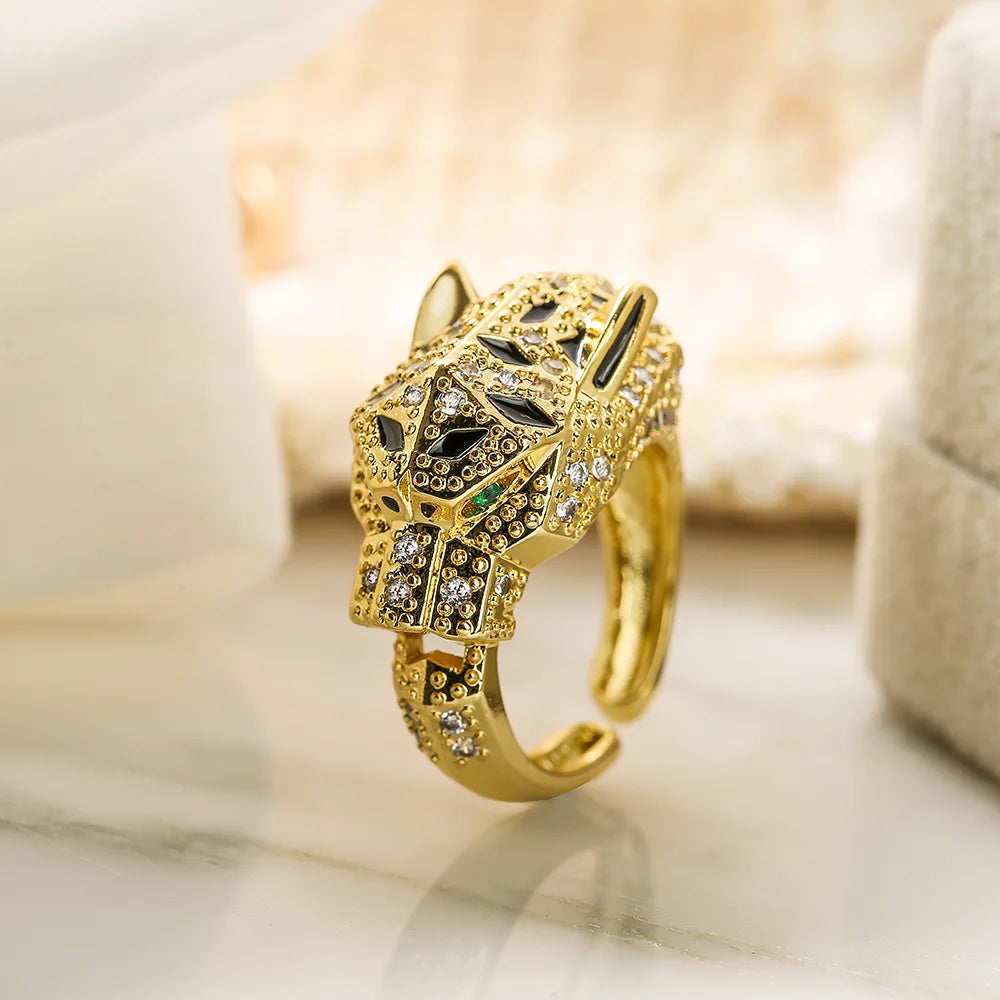 2025 Neues Fashion Statement Großer Tierring Für Frauen Mädchen Party Schmuck Gold Farbe Hohl Leopard Offener Ring Großhandel