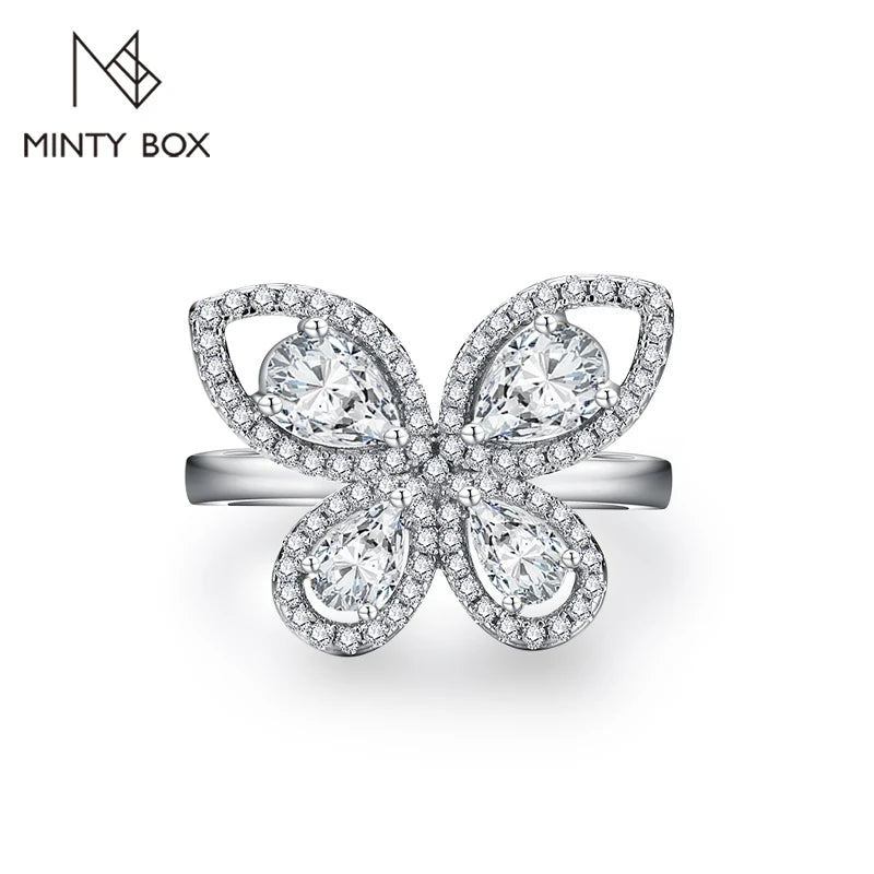 MINTYBOX Schmetterling Moissanit Ring für Damen Massiv 10k 14k Weißgold Tropfenschliff 6*4mm Besteht Diamantentest Verlobungsfeinschmuck